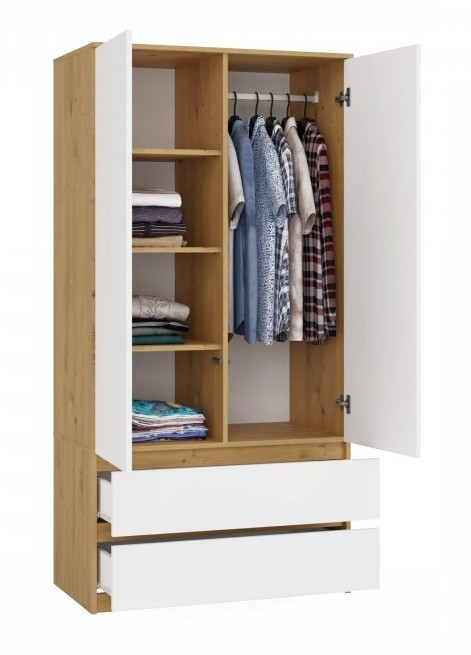 Szafa Malwa SS-90 dwudrzwiowa z szufladami 90 cm dąb artisan/biały