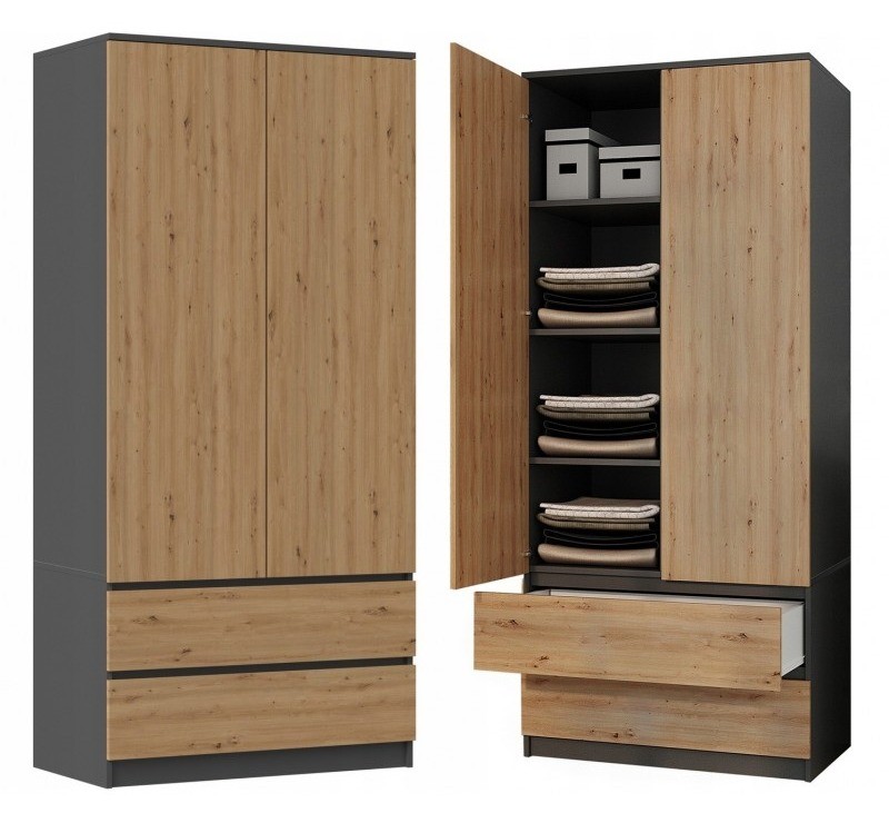 Szafa Malwa SS-90 dwudrzwiowa z szufladami 90 cm antracyt/dąb artisan