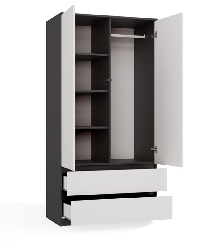 Szafa Malwa SS-90 dwudrzwiowa z szufladami 90 cm antracyt/biały