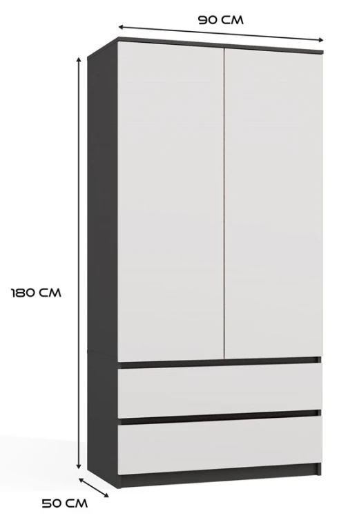 Szafa Malwa SS-90 dwudrzwiowa z szufladami 90 cm antracyt/biały