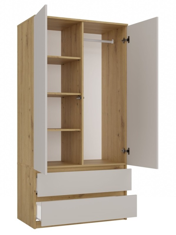 Szafa Malwa SS-90 dwudrzwiowa z szufladami 90 cm dąb artisan/kaszmir