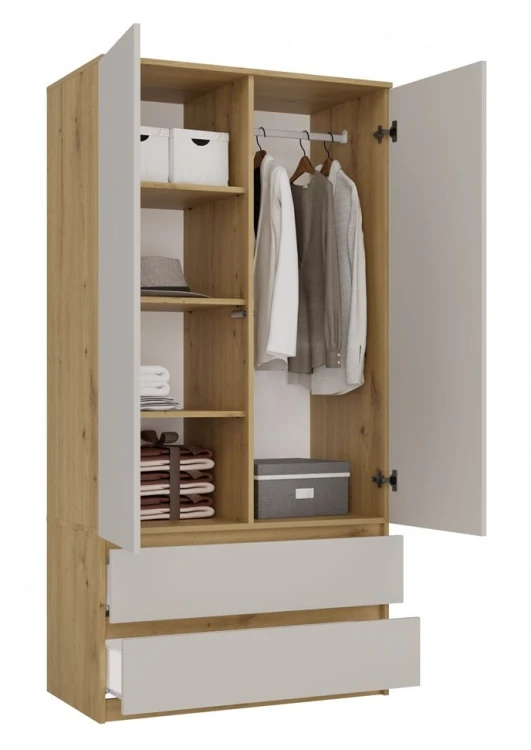 Szafa Malwa SS-90 dwudrzwiowa z szufladami 90 cm dąb artisan/kaszmir