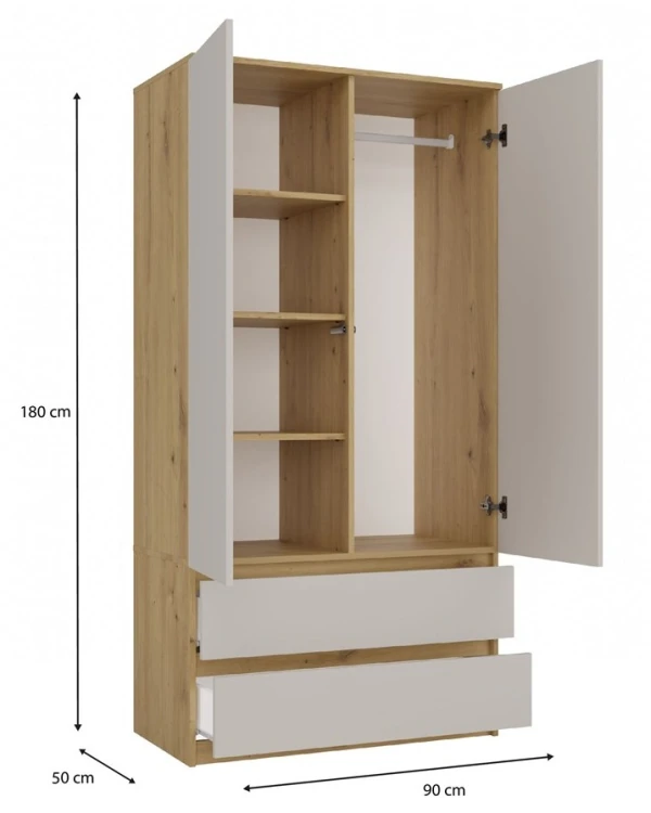 Szafa Malwa SS-90 dwudrzwiowa z szufladami 90 cm dąb artisan/kaszmir