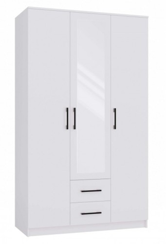 Szafa trzydrzwiowa Romana z lustrem i szufladami do sypialni 120 cm biała