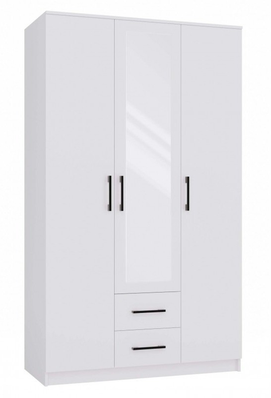 Szafa trzydrzwiowa Romana z lustrem i szufladami do sypialni 120 cm biała
