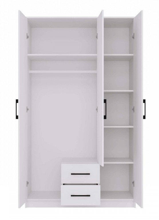 Szafa trzydrzwiowa Romana z lustrem i szufladami do sypialni 120 cm biała