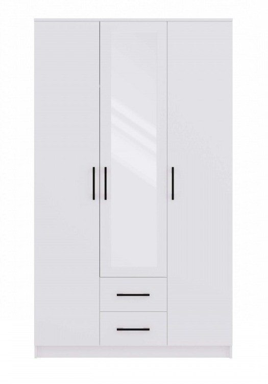 Szafa trzydrzwiowa Romana z lustrem i szufladami do sypialni 120 cm biała