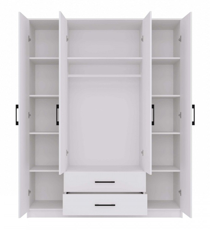 Szafa czterodrzwiowa Romana z szufladami do sypialni 160 cm biała