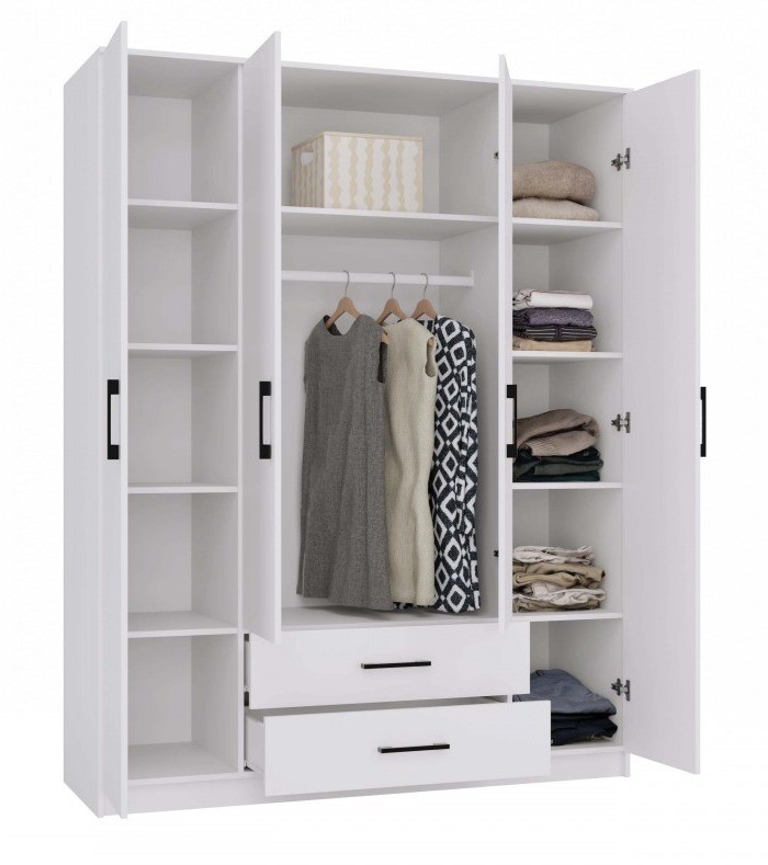 Szafa czterodrzwiowa Romana z szufladami do sypialni 160 cm biała