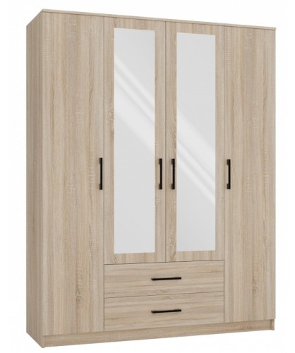 Szafa czterodrzwiowa Romana z lustrem i szufladami do sypialni 160 cm dąb sonoma