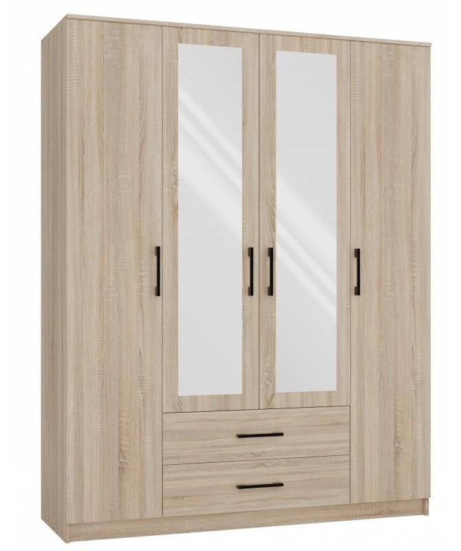 Szafa czterodrzwiowa Romana z lustrem i szufladami do sypialni 160 cm dąb sonoma