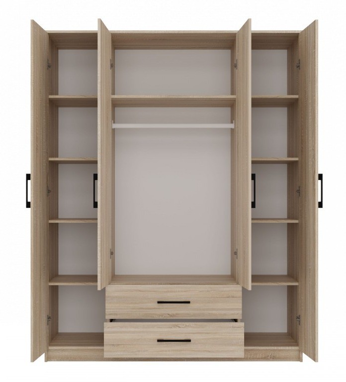 Szafa czterodrzwiowa Romana z lustrem i szufladami do sypialni 160 cm dąb sonoma