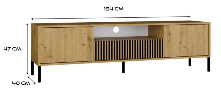 Szafka RTV Kamaro nowoczesna stojąca z lamelami ryflowana 160 cm dąb artisan