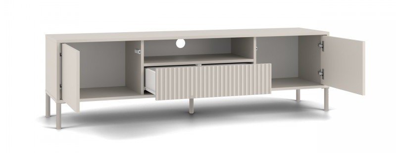 Szafka RTV Kamaro nowoczesna stojąca z lamelami ryflowana 160 cm kaszmir