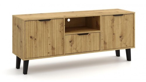 Szafka RTV Scandi Slim z ryflowanymi frontami 140 cm dąb artisan