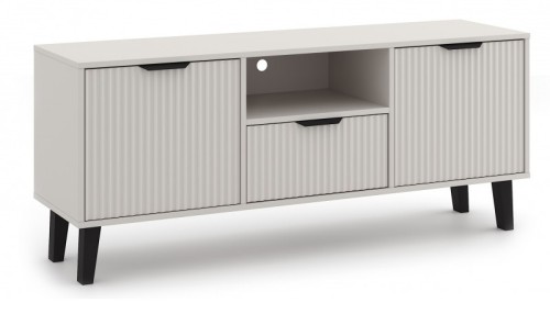 Szafka RTV Scandi Slim z ryflowanymi frontami 140 cm kaszmir