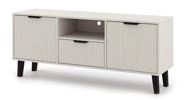 Szafka RTV Scandi Slim z ryflowanymi frontami 140 cm kaszmir