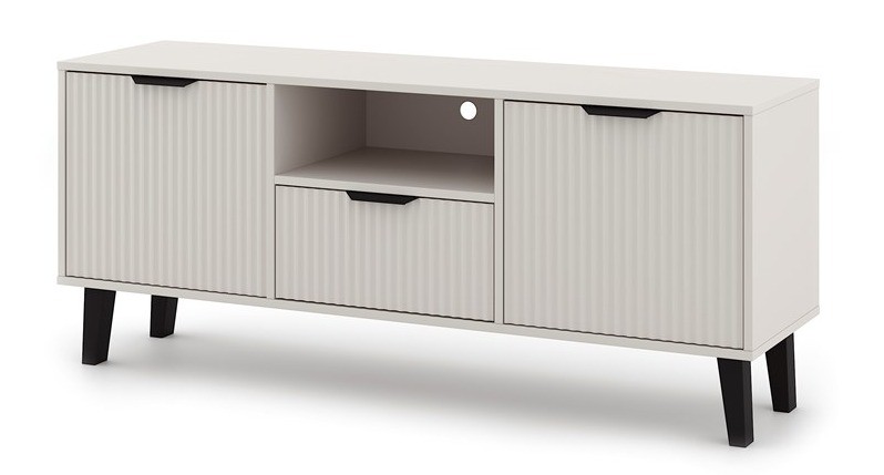 Szafka RTV Scandi Slim z ryflowanymi frontami 140 cm kaszmir