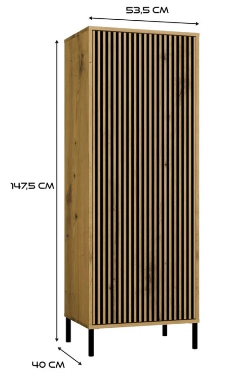 Witryna Kamaro Slim 1-drzwiowa z ryflowanym frontem 53 cm dąb artisan