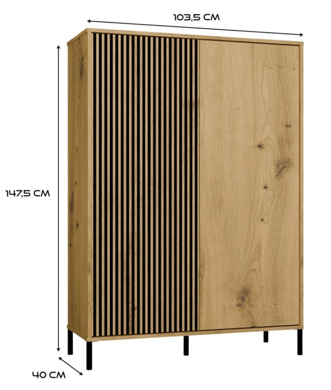 Witryna Kamaro Slim 2-drzwiowa z ryflowanym i gładkim frontem 103 cm dąb artisan