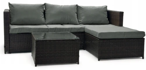 Narożnik ogrodowy z technorattanu dwustronny Ricoco + stolik Brąz