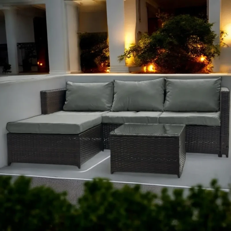 Narożnik ogrodowy z technorattanu dwustronny Ricoco + stolik Brąz