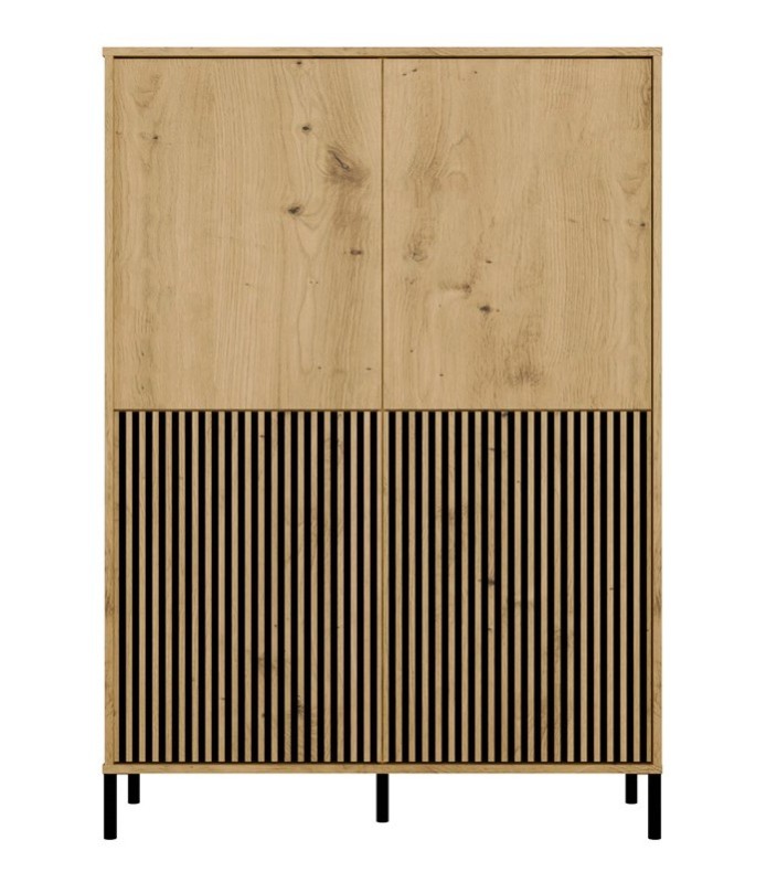 Witryna Kamaro Slim 4-drzwiowa z ryflowanym i gładkim frontem 103 cm dąb artisan