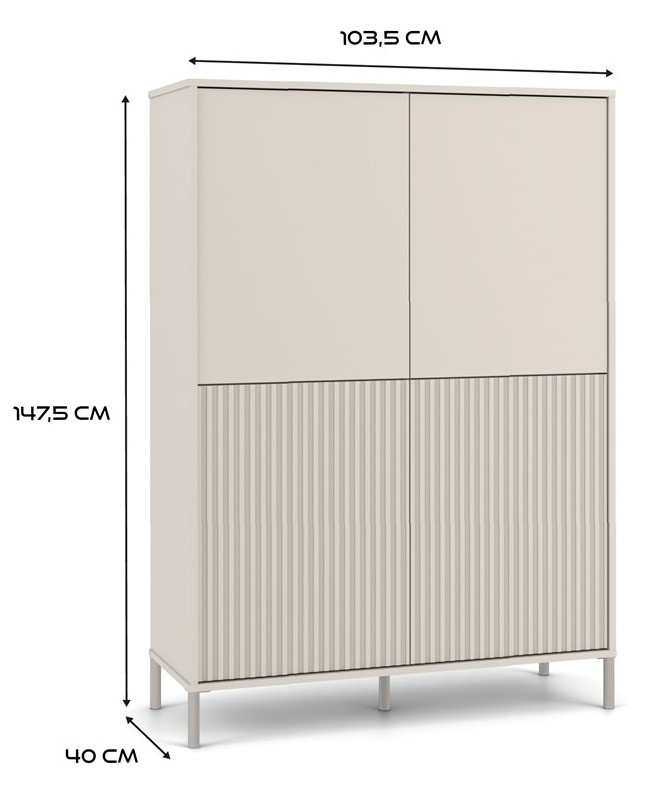 Witryna Kamaro Slim 4-drzwiowa z ryflowanym i gładkim frontem 103 cm kaszmir