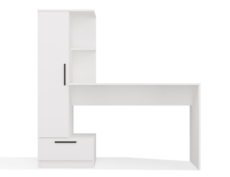 Biurko Cosmo z wysokim regałem i szufladą nowoczesne 143 cm białe