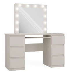 Toaletka Marina z lustrem LED i szufladami do sypialni 130 cm kaszmir