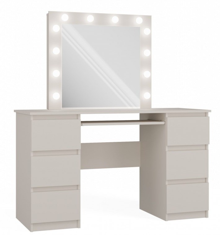 Toaletka Marina z lustrem LED i szufladami do sypialni 130 cm kaszmir
