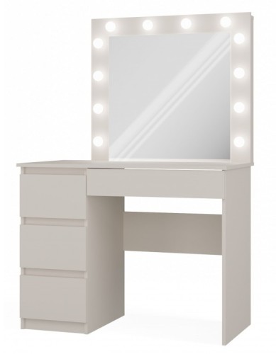 Toaletka Marina lewa z lustrem LED i szufladami do sypialni 98 cm kaszmir