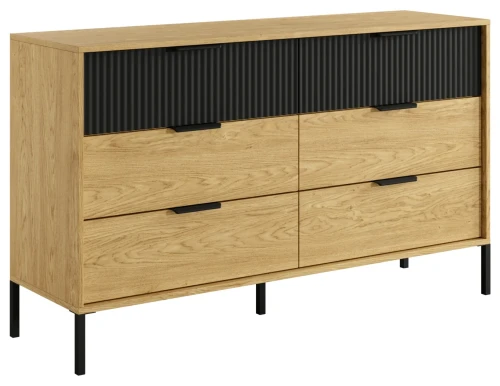 Komoda Baltic z 6 szufladami i ryflowanymi frontami 138 cm dąb baltic/czarny