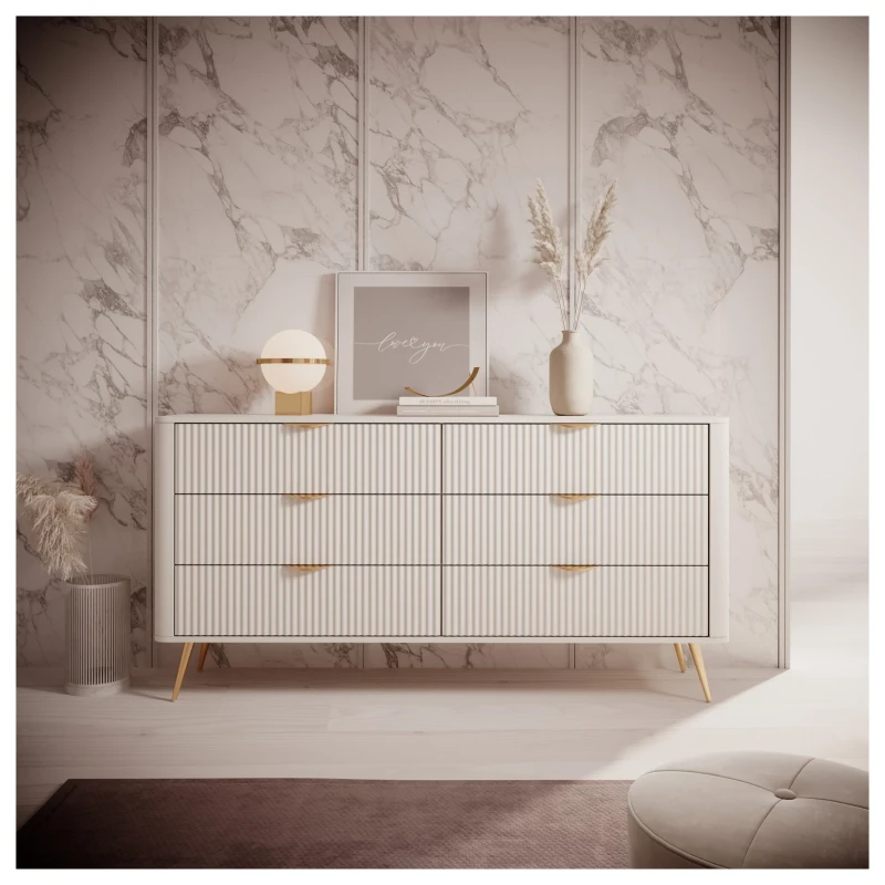 Komoda Lante ryflowana z szufladami do salonu 163 cm beżowa