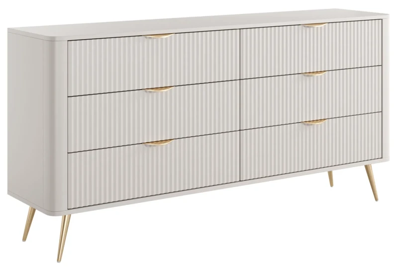 Komoda Lante ryflowana z szufladami do salonu 163 cm beżowa