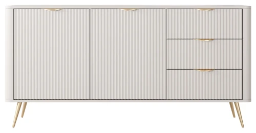 Komoda Lante ryflowana dwudrzwiowa z szufladami do salonu 163 cm beżowa