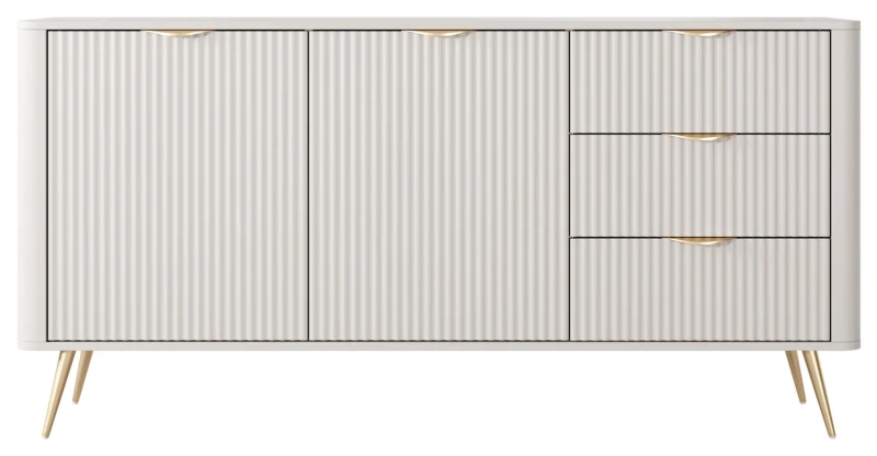 Komoda Lante ryflowana dwudrzwiowa z szufladami do salonu 163 cm beżowa