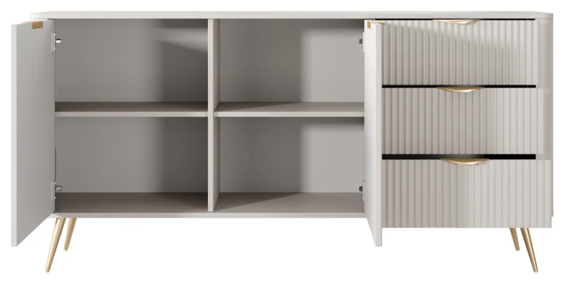 Komoda Lante ryflowana dwudrzwiowa z szufladami do salonu 163 cm beżowa