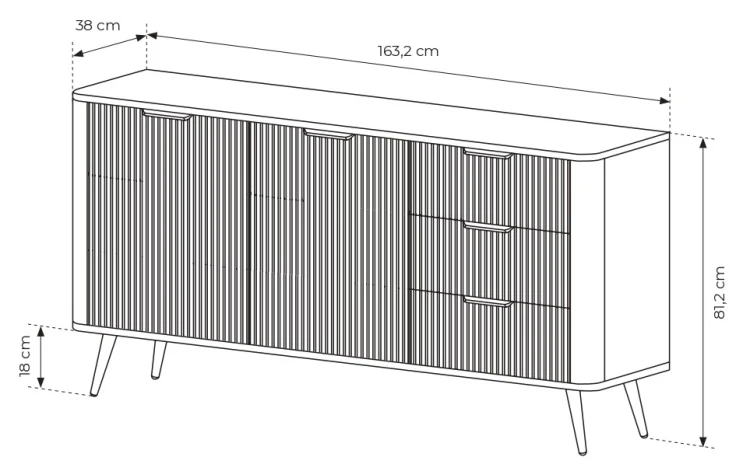 Komoda Lante ryflowana dwudrzwiowa z szufladami do salonu 163 cm beżowa