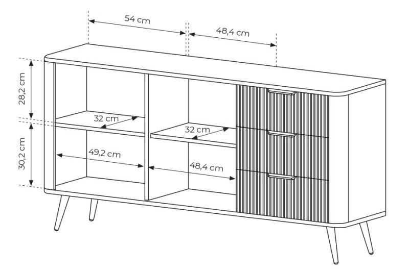 Komoda Lante ryflowana dwudrzwiowa z szufladami do salonu 163 cm beżowa