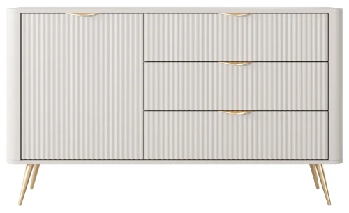 Komoda Lante ryflowana jednodrzwiowa z szufladami do salonu 138 cm beżowa