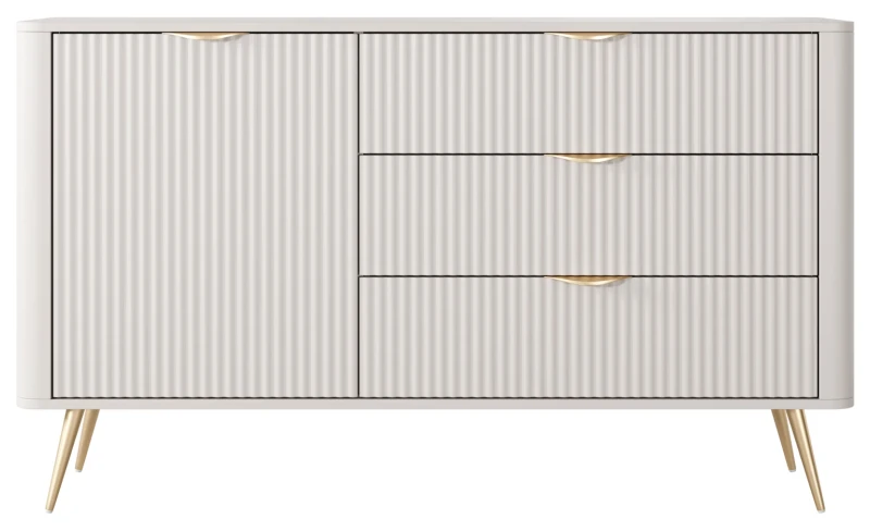 Komoda Lante ryflowana jednodrzwiowa z szufladami do salonu 138 cm beżowa