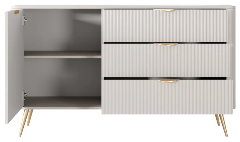 Komoda Lante ryflowana jednodrzwiowa z szufladami do salonu 138 cm beżowa