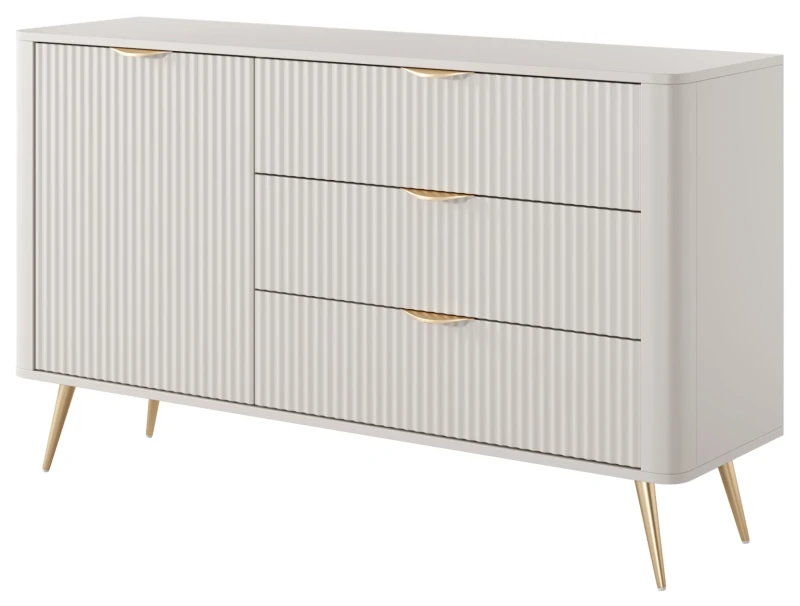 Komoda Lante ryflowana jednodrzwiowa z szufladami do salonu 138 cm beżowa