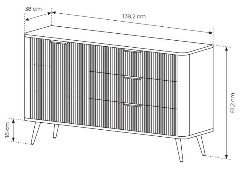 Komoda Lante ryflowana jednodrzwiowa z szufladami do salonu 138 cm beżowa