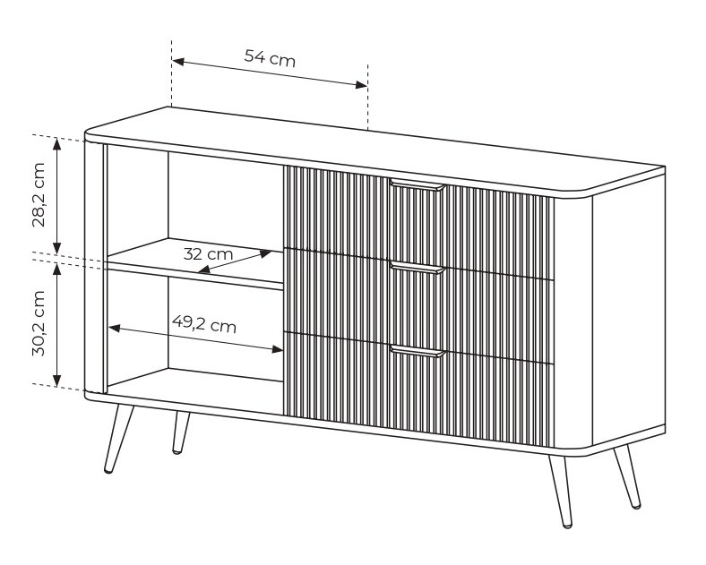 Komoda Lante ryflowana jednodrzwiowa z szufladami do salonu 138 cm beżowa