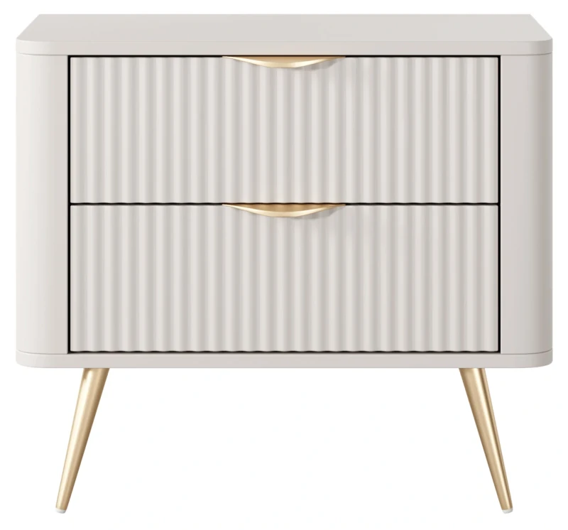 Stolik nocny Lante ryflowany z szufladami do sypialni 63 cm beżowy