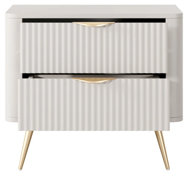 Stolik nocny Lante ryflowany z szufladami do sypialni 63 cm beżowy