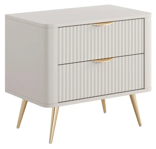 Stolik nocny Lante ryflowany z szufladami do sypialni 63 cm beżowy