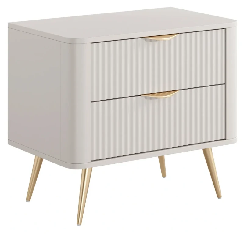 Stolik nocny Lante ryflowany z szufladami do sypialni 63 cm beżowy